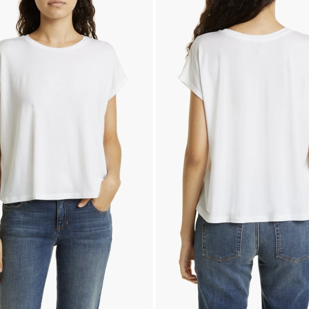 Eileen Fisher White Crewneck Boxy T-Shirt - Picture 3 of 6